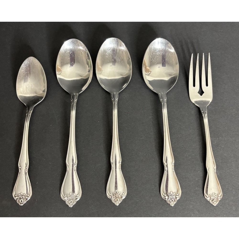 Oneida Arbor Rose True Rose Teaspoon Salad Fork & 3 Oval Soup Spoons Flatware